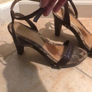 Coach ankle sandal. 4 inch wooden heel.